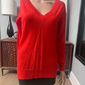 Trina Turk V-Neck Sweater in Bold Red